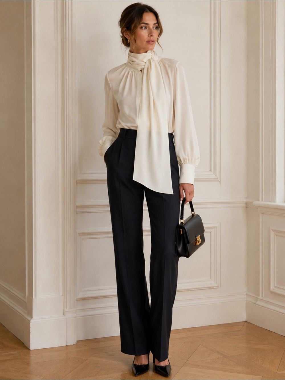 Givenchy Ivory Tie-Neck Long Sleeve Blouse